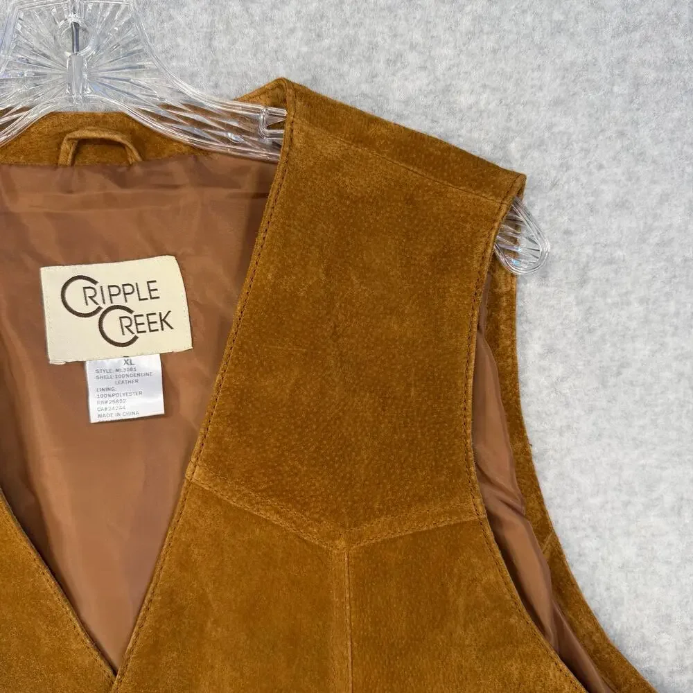 Cripple Creek Mens XL Suede Leather Vest Brown Western Cowboy Style